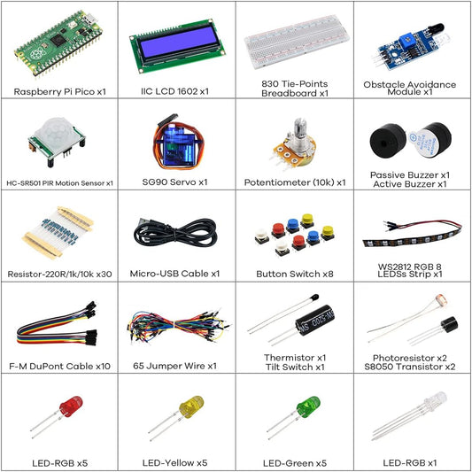 Raspberry Pi Pico Starter Kit with LCD, Sensors & Breadboard