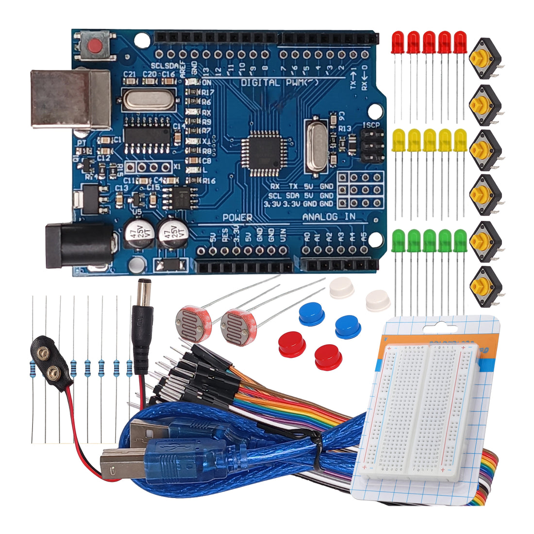Arduino Uno Basic Starter Kit with Breadboard, LEDs & Components – Circuino