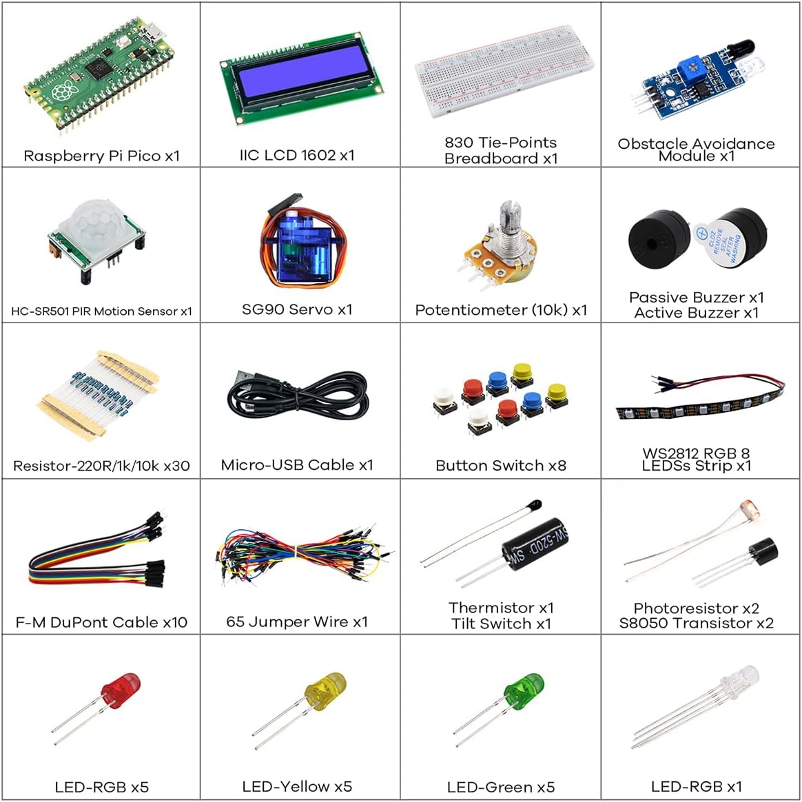 Raspberry Pi Pico Starter Kit with LCD, Sensors & Breadboard
