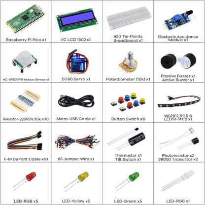 Raspberry Pi Pico Starter Kit with LCD, Sensors & Breadboard